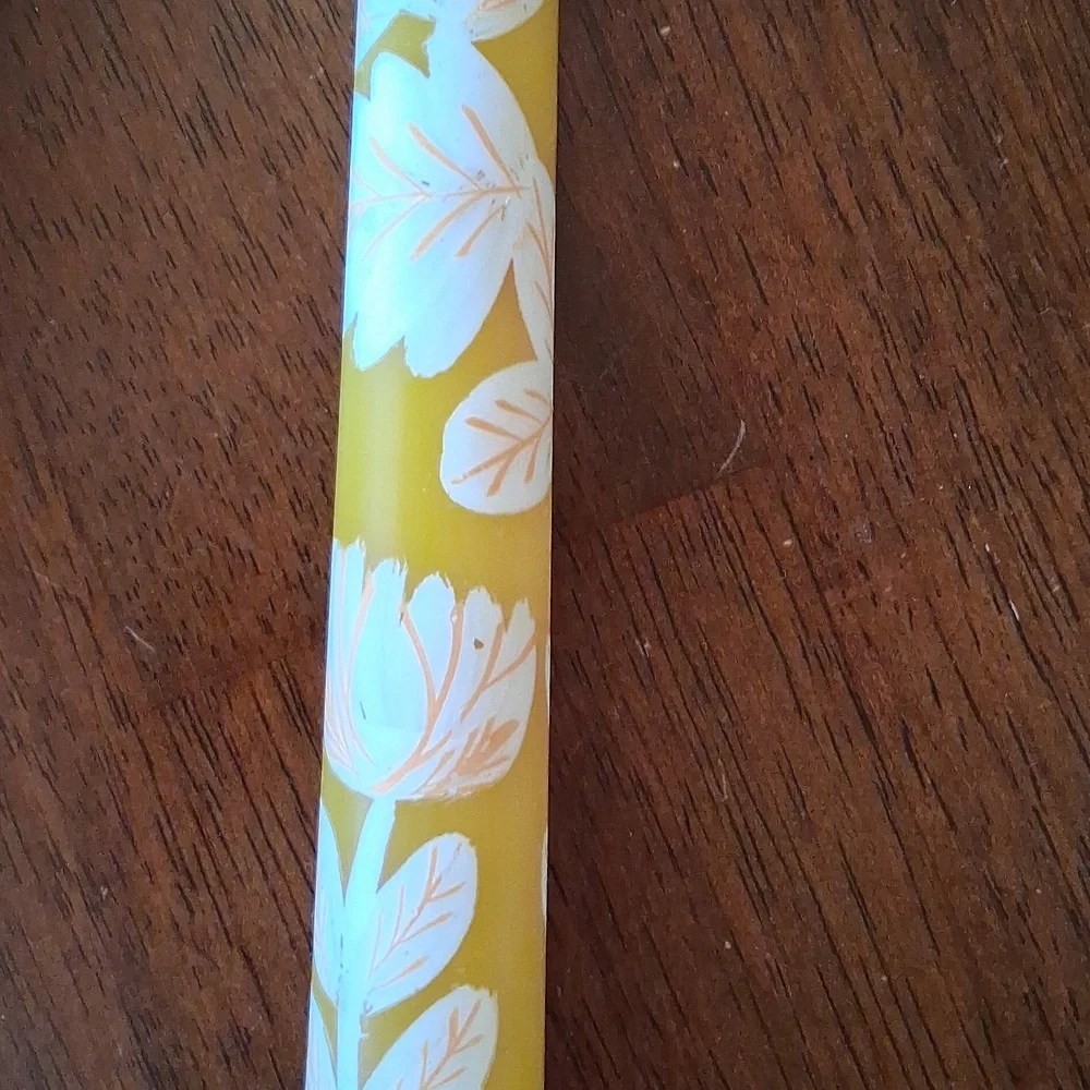 Anthropologie Hand-Painted Taper Candles  White Floral Set Of Two